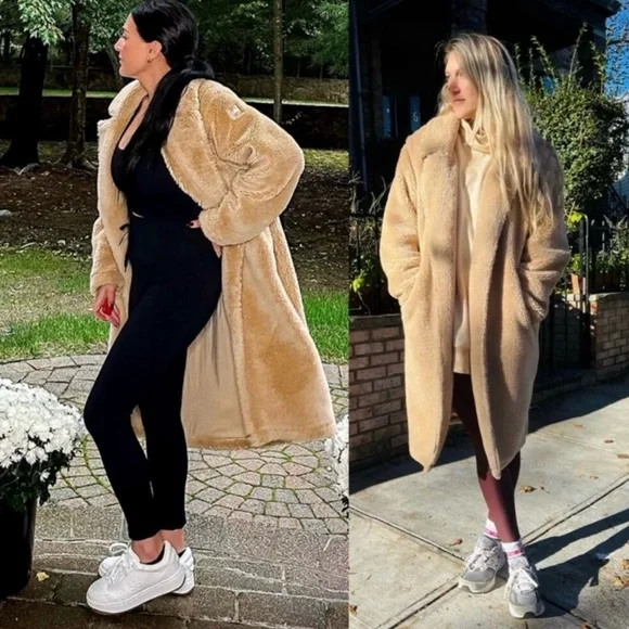 Not Authentic Alo Yoga Oversized Sherpa Trench Coat In Camel Teddy Jacket Sz XS - Picture 2 of 7